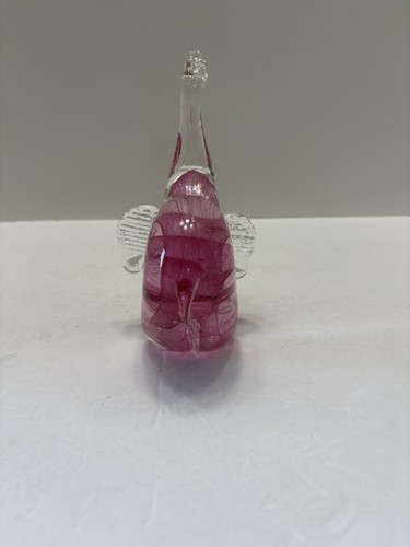 ART GLASS MURANO STYLE PINK ELEPHANT FIGURINE PAPERWEIGHT TRUNK UP 6” - Picture 4 of 5