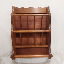 Oak Magazine Book Rack Wall Hanging With Towel Holder And Wood Spindles Vintage 