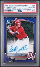 2025 BOWMAN CHROME MAGE BOX ETHAN PETRY /150 CHROME PROS AUTO-PURPLE POP 1 PSA 1