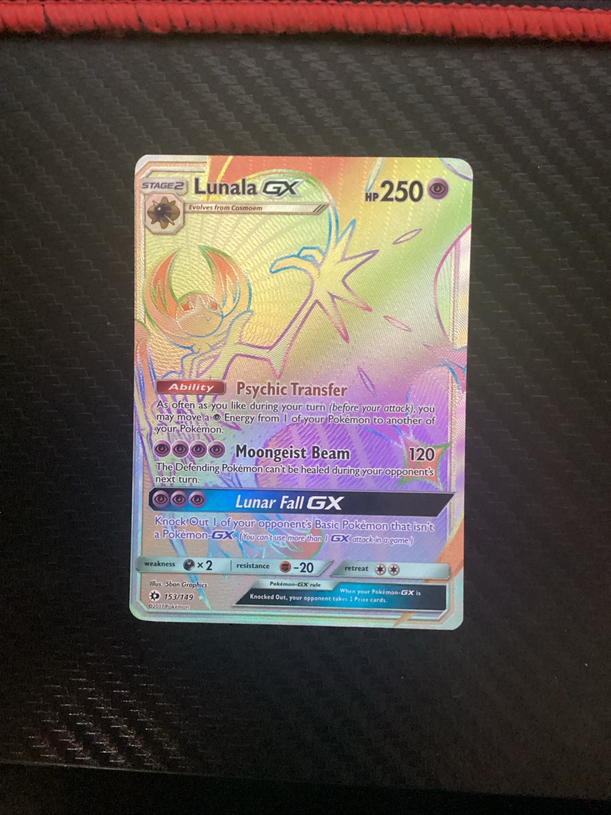 Lunala GX - 153/149 - Secret Rare NM, English Pokemon Sun & Moon Base Set
