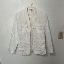 Merona Womens White 100 Linen Blazer Jacket Button Front Utility Pocket Size S