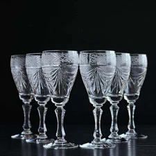 Neman Crystal White Wine Glasses Set of 6 Hand Cut 7oz Elegant Stemware