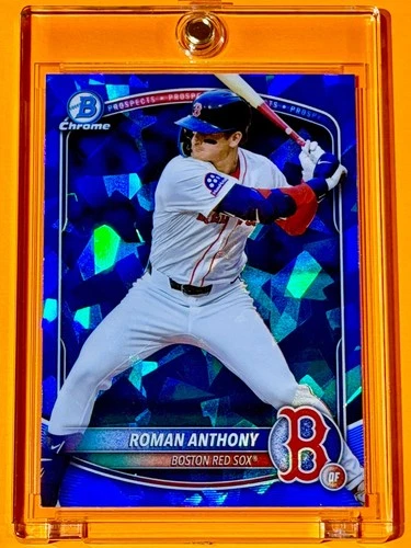 Roman Anthony RARE BLUE CRACKED ICE REFRACTOR ROOKIE CARD BOWMAN CHROME RC MINT!