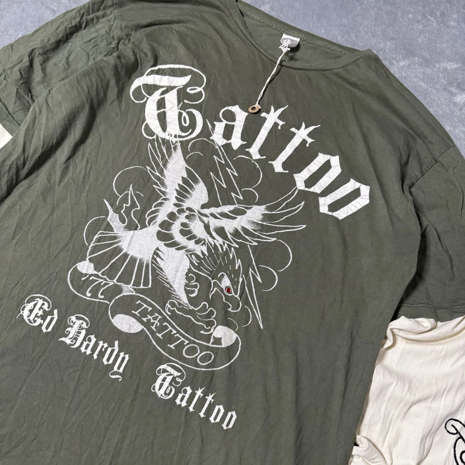 Camiseta De Colección Y2K 77’ Ed Hardy Tatuaje Manga Larga Golpes de Brazo Talla XXL Para Hombres Grunge Punk Foto 2 de 4