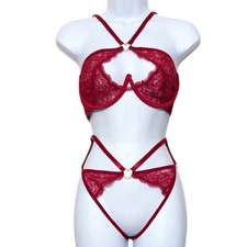 Fredericks Red Lace Bra Panty Set L/XL NWT Underwire Lingerie 2 Piece