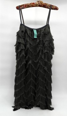 anthropologie black fringe dress Black Ribbed Lace Up Long Sleeve Mini Dress