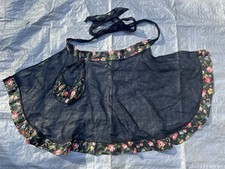 Vintage Sheer Black Half Apron Ties Floral Accents 1950s Costume Prop Pocket