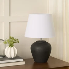 Home 20" Black Ceramic Pot Table Lamp for Bedroom, Living Room, Console, Entr...