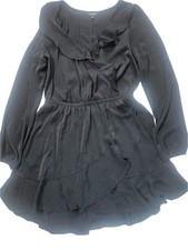 Express Dress Womens Medium Black Long Sleeve Ruffle Skater Mini Polyester Lined