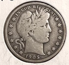 1905 Barber Half Dollar VG+ LIB Vis Large letters Date both sides OK Rim Dings