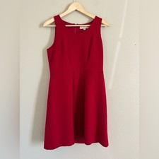 Ann Taylor Loft Red A-Line Dress Pin Tuck Darts Size 6 Knee Length Zip Up