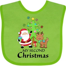 Inktastic My 2nd Christmas With Santa Reindeer And Tree Baby Bib Claus Rudolph