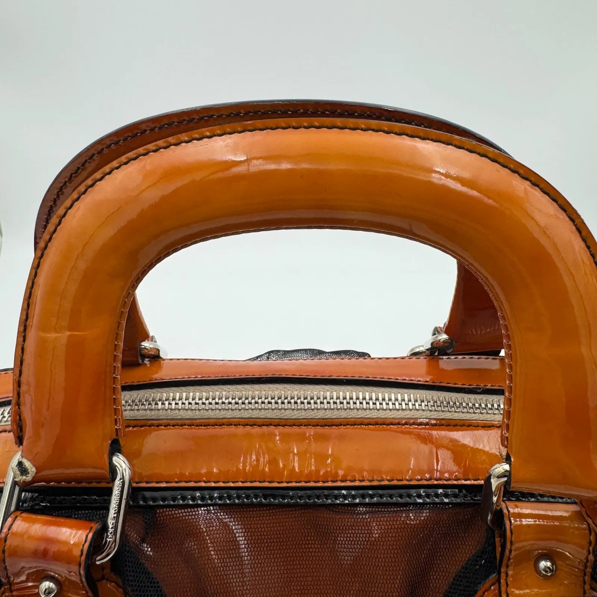 Dolce & Gabbana Patent Leather Boston Bag Orange Yellow 2Way 13.7