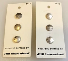 Lot Of 6 BUFFALO NICKEL 7/16" Metal Buttons JHB International ITALY New On Cards