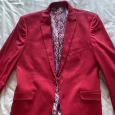 Madison Modern Fit Men's Red Solid Blazer Jacket Paisley Lined Pockets 40R