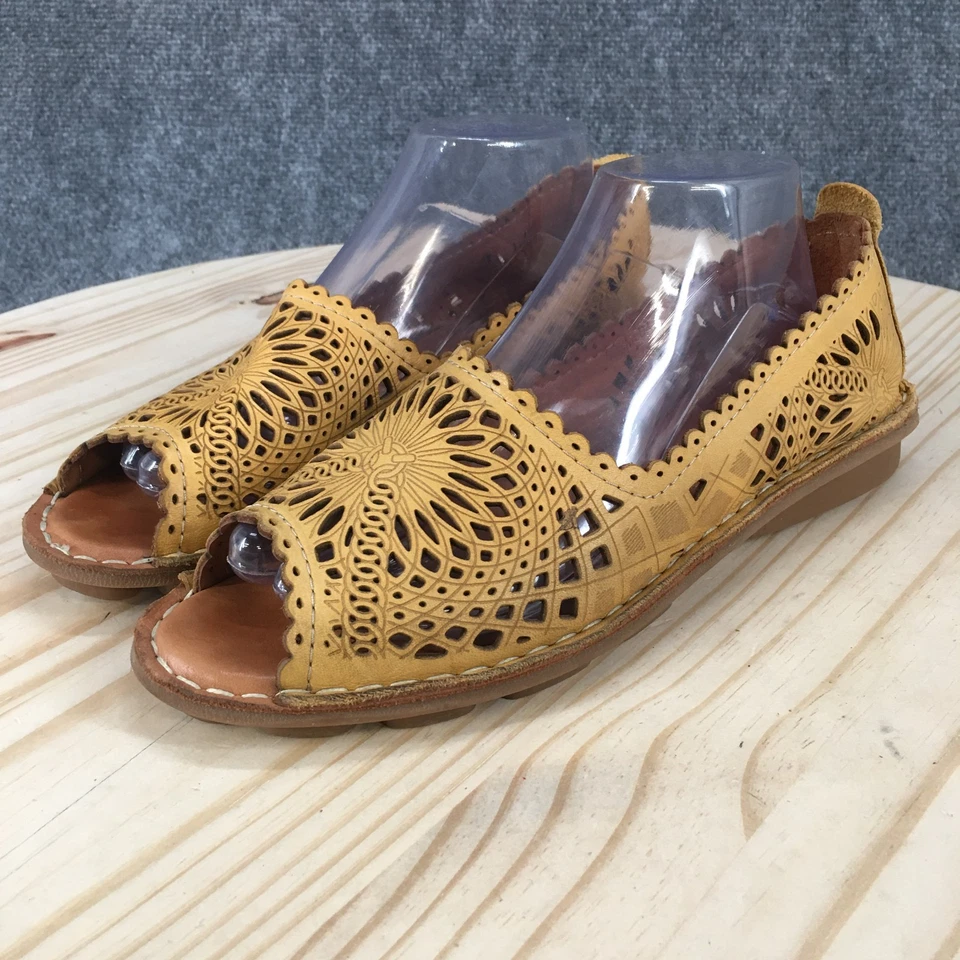 Spring Step Shoes Womens 41 Brandal Cutout Peep Toe Slip On Flats Yellow Leather - Image 3 of 4