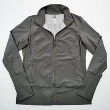 REI Women's Ribbed Full Zip Running Jacket Gray Sz L Yoga Walking Thumbhole EUC 