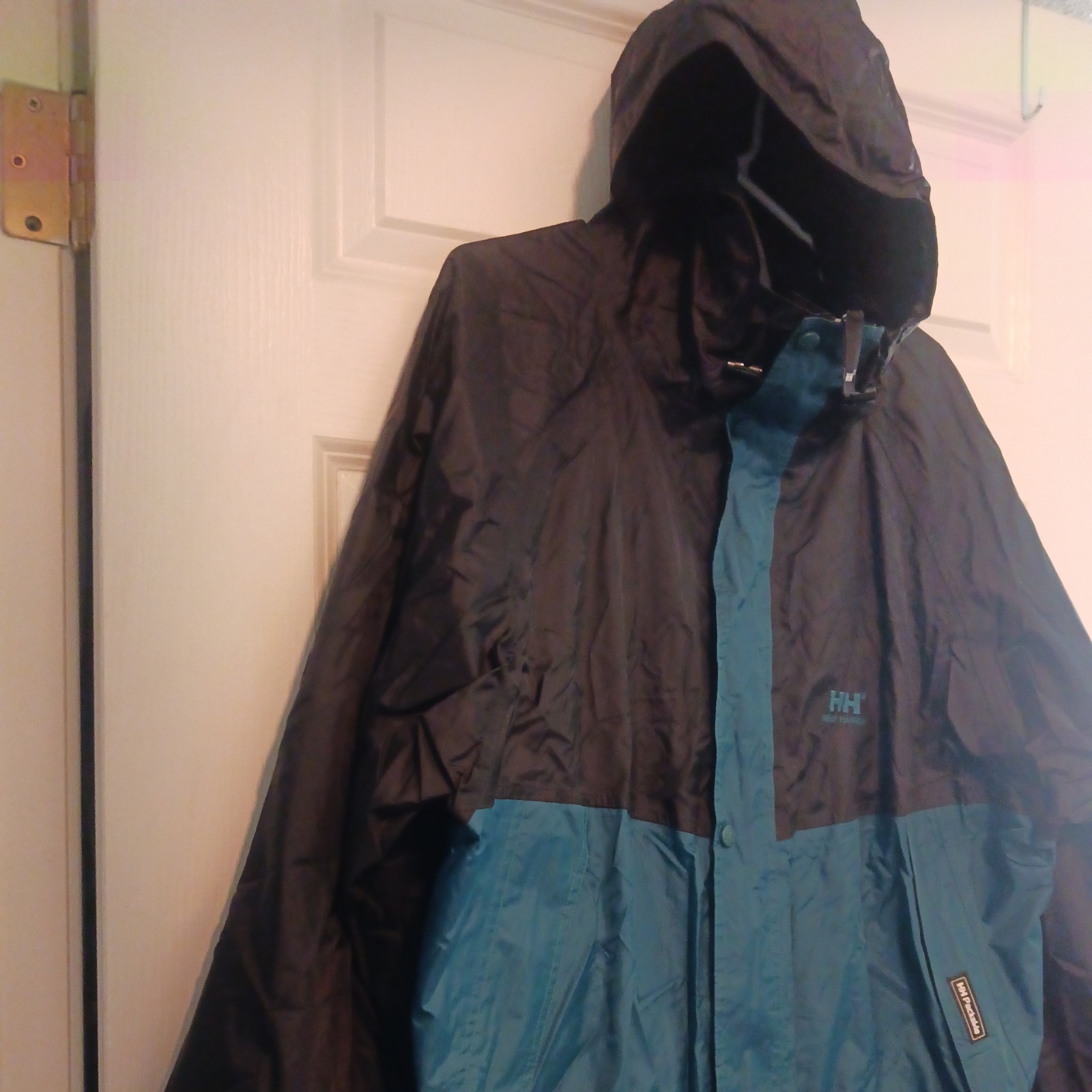 RARE Vintage Helly Hansen Forest Green/Black Packable Jacket Coat Slicker Sz. XL image 5