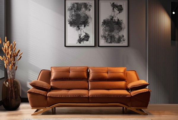 Dreisitzer Stoffsofa Couch Braun Sofa 3 Sitzer Polstersofa Modern-image
