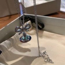 Vivienne Westwood Ribbon Ice Blue Orb Drop Pendant Necklace Silver - Pre-owned