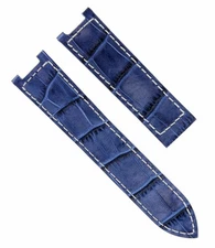 LEATHER WATCH STRAP BAND FOR CARTIER PASHA 2475  DEPLOYMENT CLASP 18MM BLUE WS