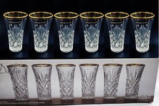 NEW SET OF 6 SHANNON DUBLIN CLEAR CRYSTALS,GOLD ACCENT VODKA SHOOTERS SHOT GLASS