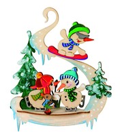Bastelset 3D Fensterbild Schneemann Sportler Erzgebirge