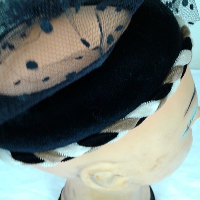 Vtg Black Velour Pillbox Hat United Hatters Cap Union Made  display picture 1