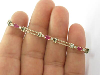 Natürliches ovales Rubin & Diamant Gelbgold Tennisarmband 14KT 7'' 4,26Ct