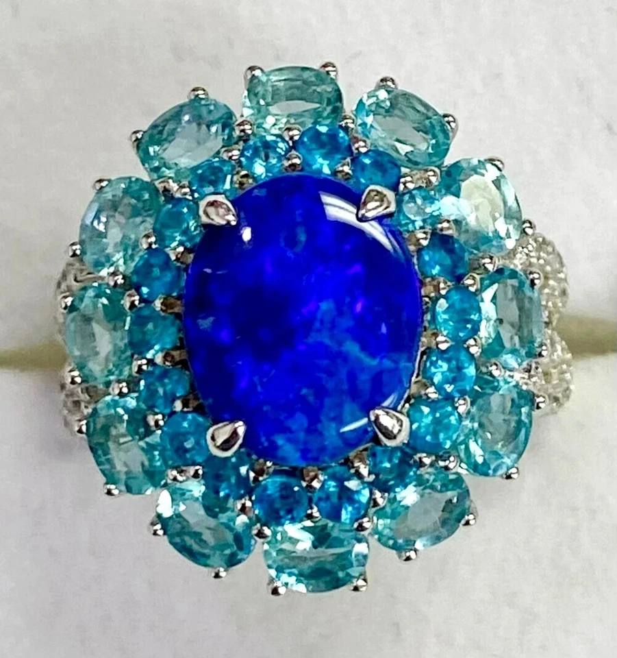 Anillo HSN Colleen Lopez Plata Esterlina Ópalo Azul Doblete y Apatita Azul Talla 7 Foto 3 de 4