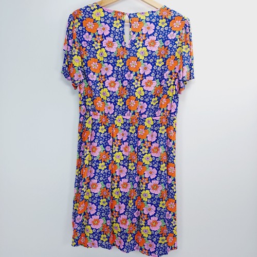 Sportsgirl Short Sleeve Dress Womens 12 Blue Red Floral Flowers Vibrant V-Neck - Picture 2 of 13