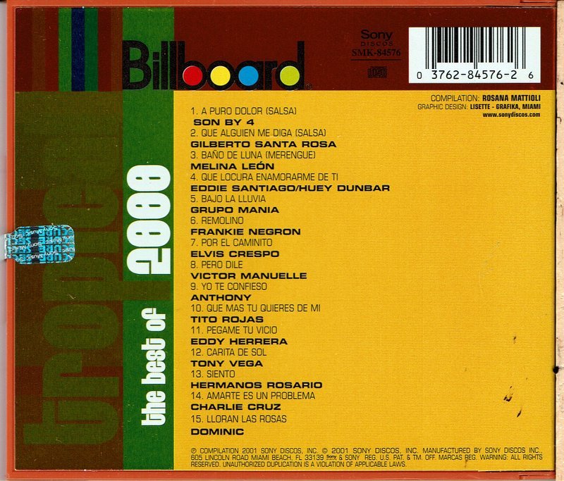Billboard Hot Latin Tracks Best of Tropical 2000 BRAND NEW SEALED Billboard Hot Latin Tracks Best of Tropical 2000 BRAND NEW SEALED
