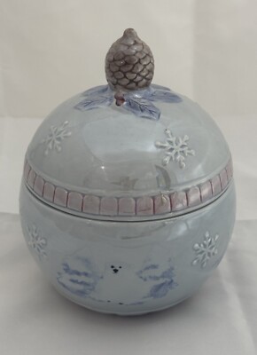 vintage pfaltzgraff Winter Frost Covered Candy Dish Snowflake Polar Bear  Retired