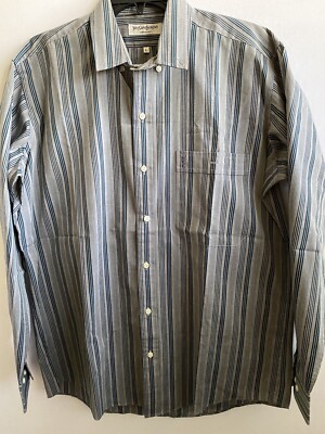 Yves Saint Laurent Menswear NWOT Gray Blue Stripes Pocket Buttonup Shirt Large