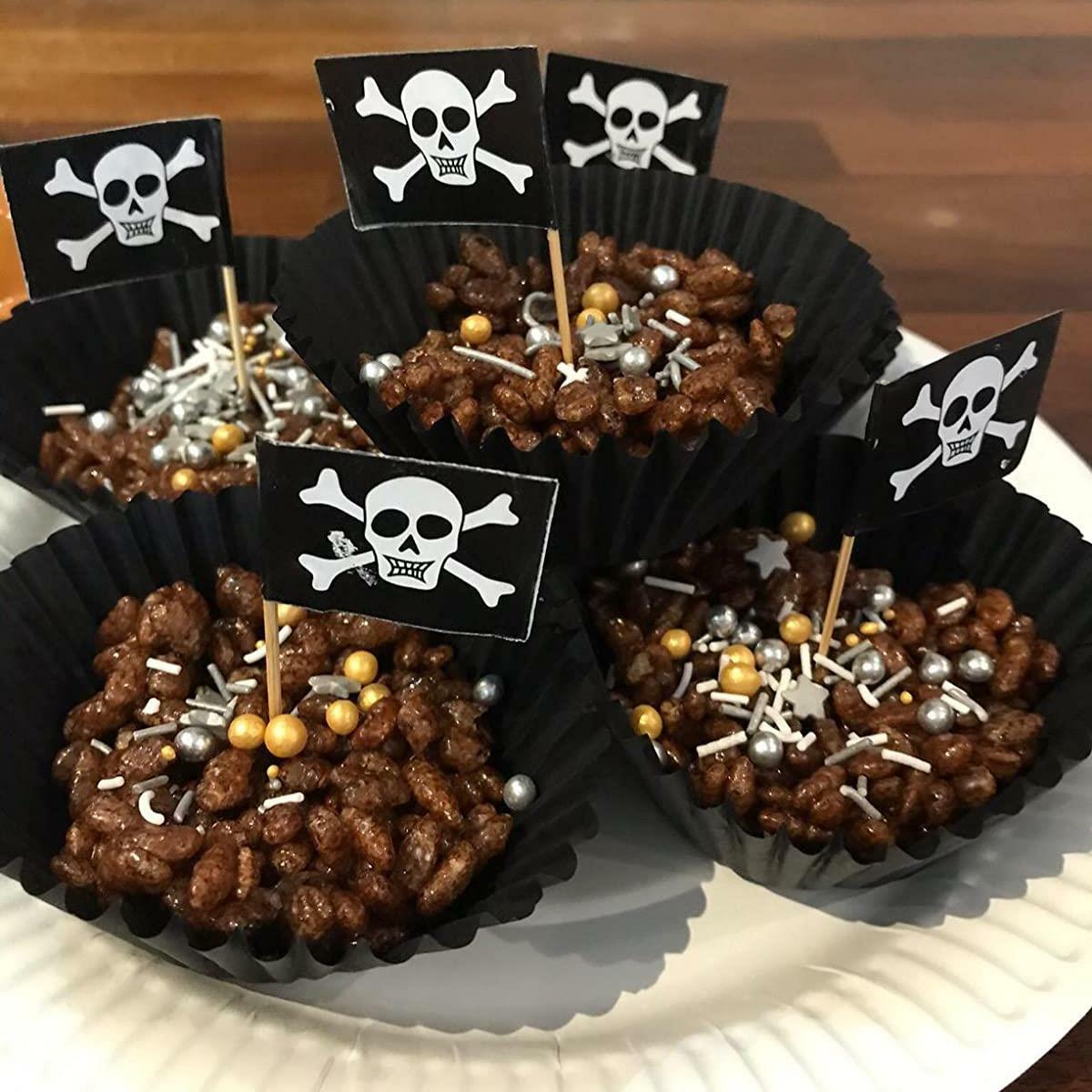 50-Pack Pirate Flag Cake Toppers - Skull & Crossbones Toothpick Flags For Party Decor
