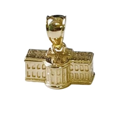 14k Gelbgold Weißes Haus 3D Anhänger/Charm, Made in USA