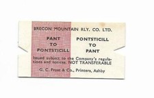 Vintage Brecon Mountain Railway Return Ticket Pontsticill to Pant