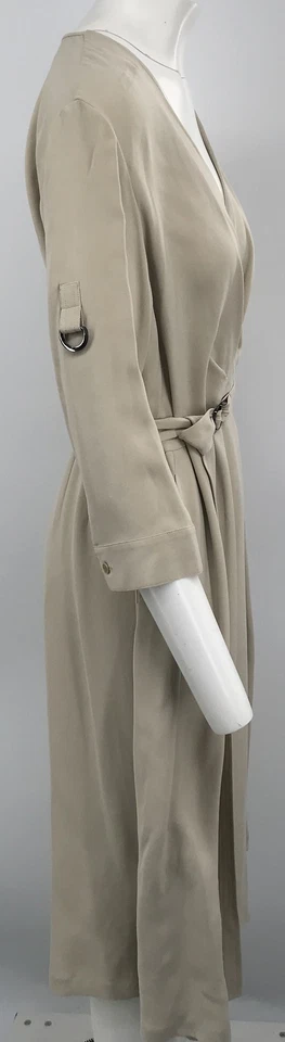 Vestido envolvente midi con cinturón manga 3/4 cuello en V 100 % seda beige Lafayette 148 talla 12 Foto 2 de 4