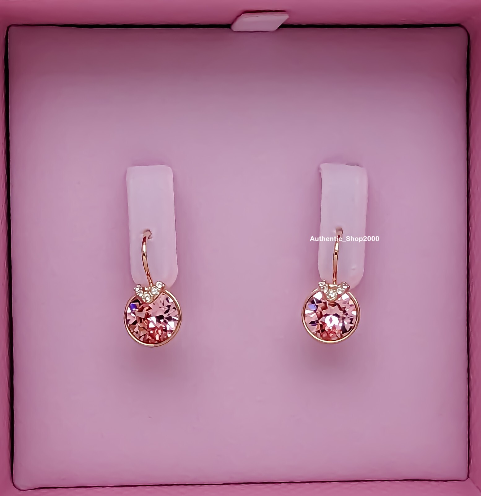 New 100% Authentic SWAROVSKI Round Cut Pink Crystals Bella V Earrings ...