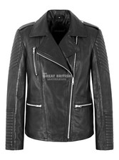 Ladies Quilted Biker Leather Jacket Black Classic Motorcycle Casual Style Bella