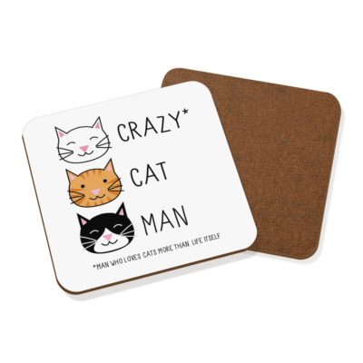 Crazy Cat Man Coaster Drinks Mat - Funny Kitten