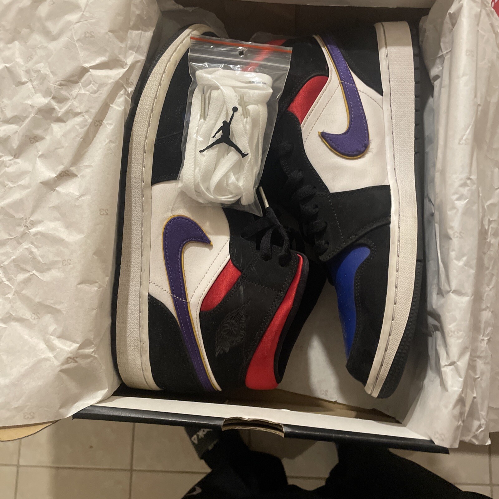 Nike Air Jordan 1 Mid Lakers Top 3 BLACK/FIELD PURPLE 852542-005 Men's sz 13 NEW