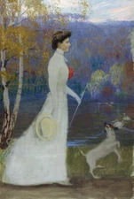 high quality oil painting handpainted on canvas "  Duchess  with her dog"