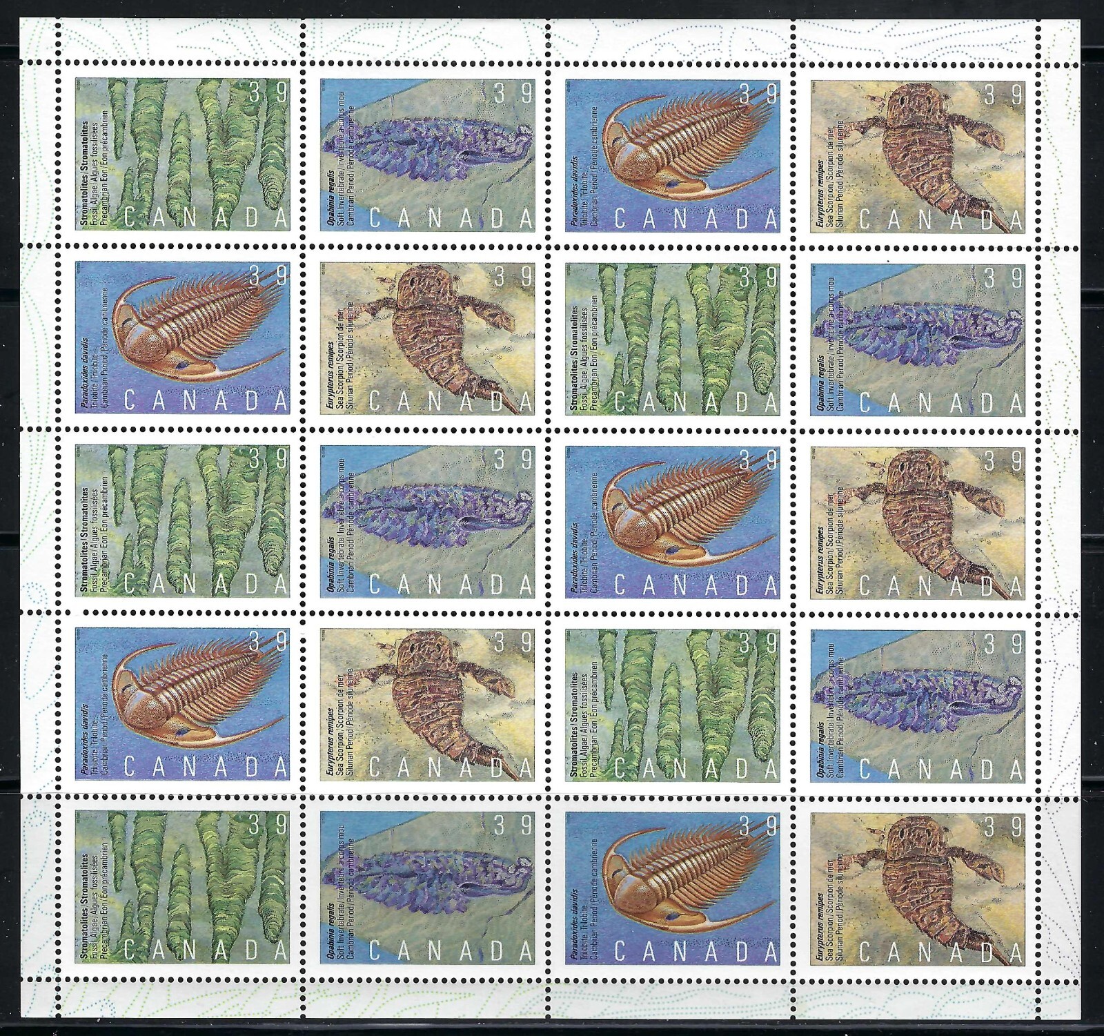 CANADA MINT SHEET OF 20 STAMPS VFNH SCOTT 1282a PREHISTORIC LIFE