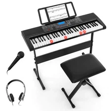 Sonart 61-Key Electronic Digital Keyboard Piano w/Lighted Keys Stand & Stool