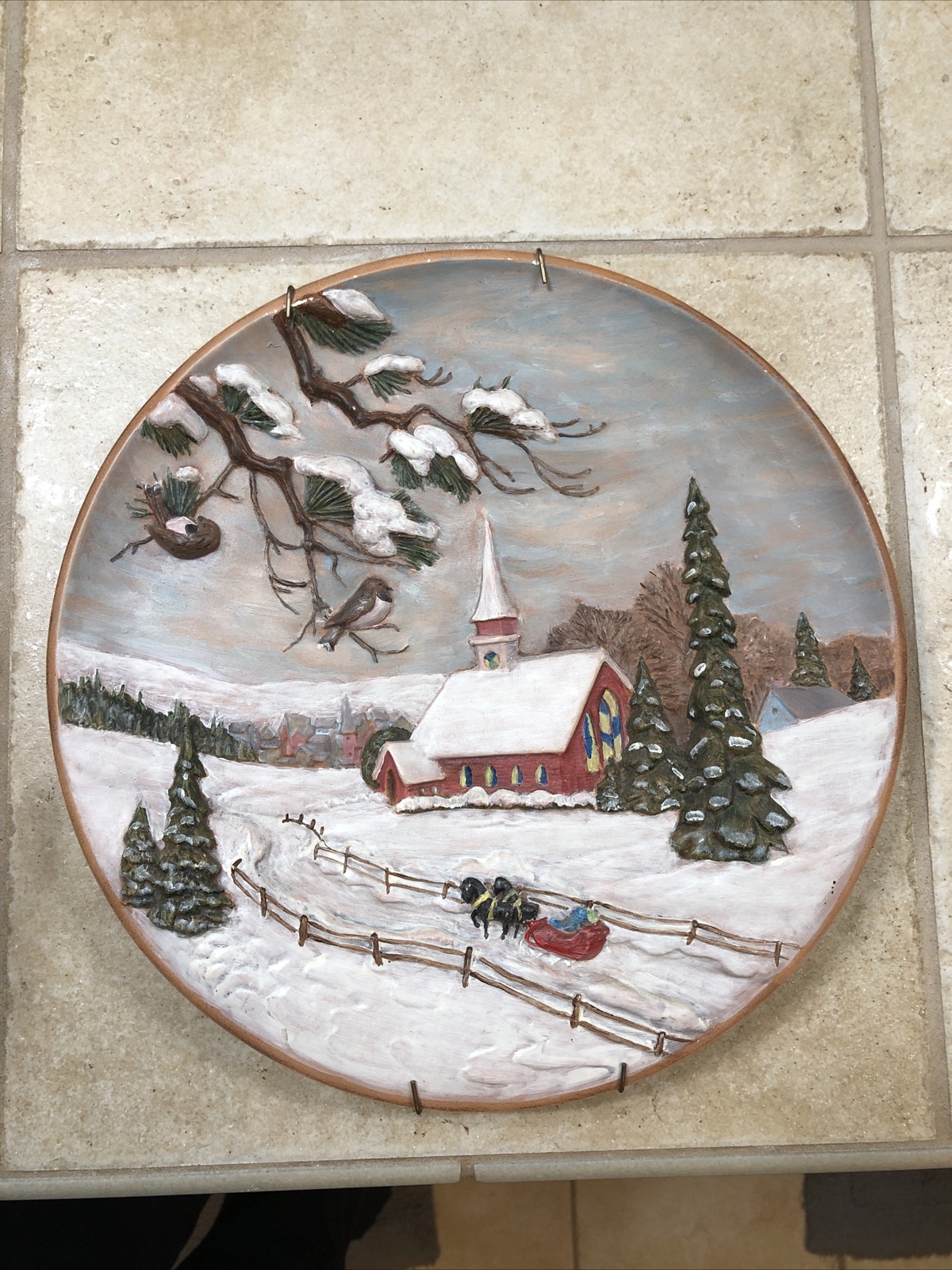 Vintage 1980 Byron Molds 3D Christmas Wall Plate Hand Painted Winter Decor