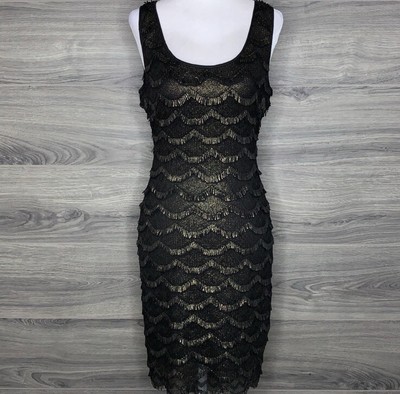 black and gold fringe dress