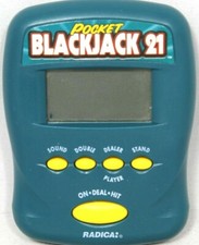 1997 RADICA POCKET BLACKJACK 21 HANDHELD ELECTRONIC GAME GREEN W/YELLOW BUTTONS
