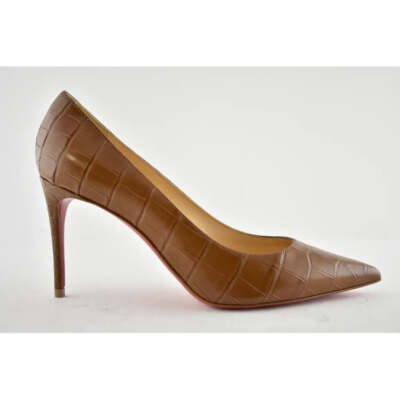 Christian Louboutin Kate 85 Brown Biscotto Croc Classic Pointed