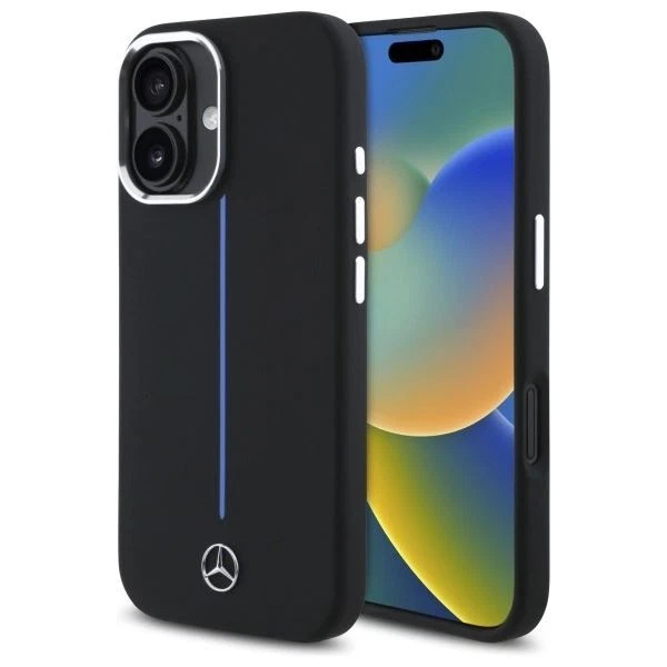 Étui Mercedes pour iPhone 16 6.1 noir étui rigide MB Blue Line Leather MagSafe - Mercedes Benz